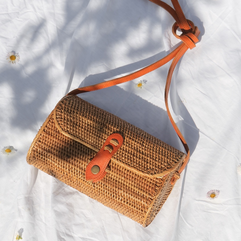 Bali Woven Bag with Flap Closure